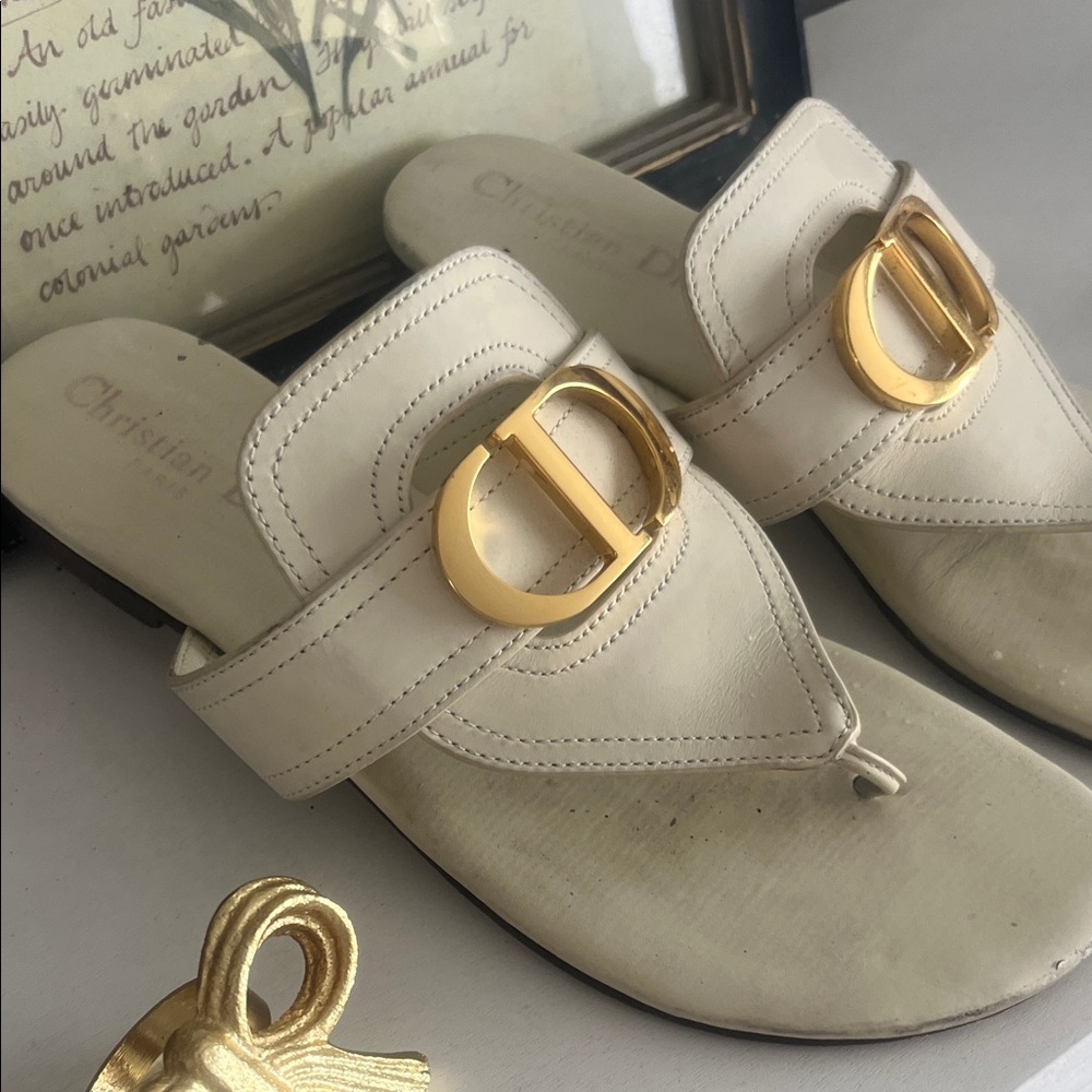 Dior Women's Cream Sandals with Gold Buckle